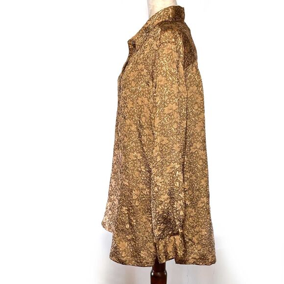 Avenue Gold Jacquard Button-Up Top Women's Size 14 - Picture 2 of 7